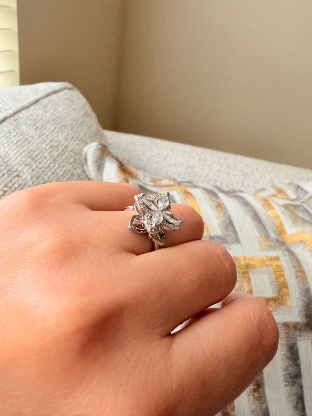 Sterling Silver Floral CZ Cocktail Ring in Silver - Picture 5 of 5